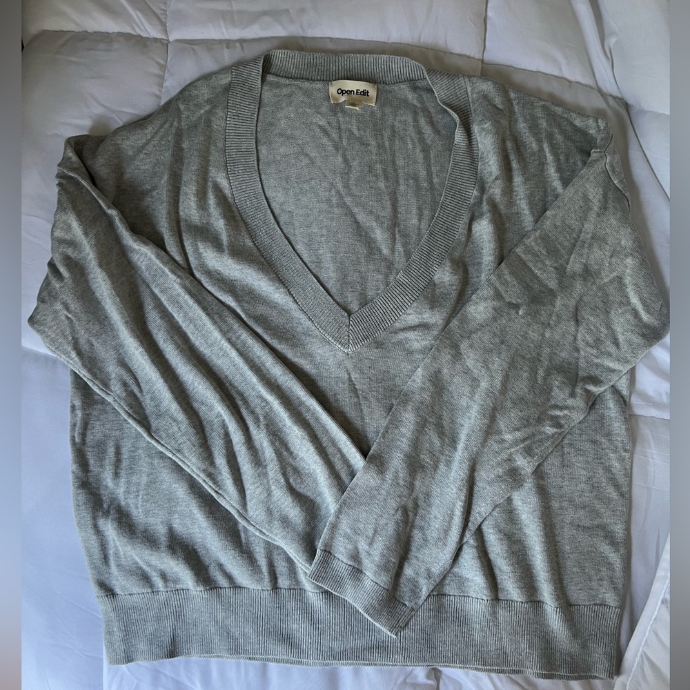 Open Edit V Neck Sweater Gray Size L